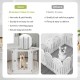 Freestanding 6-panel dog gate in white with stainless steel frame, providing stability and safety for pets in various.